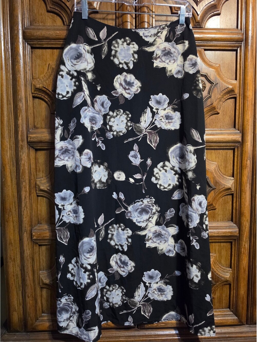 Vintage 90s Heart & Soul Maxi Skirt, Black Floral, Roses, Back Zip, Made in USA